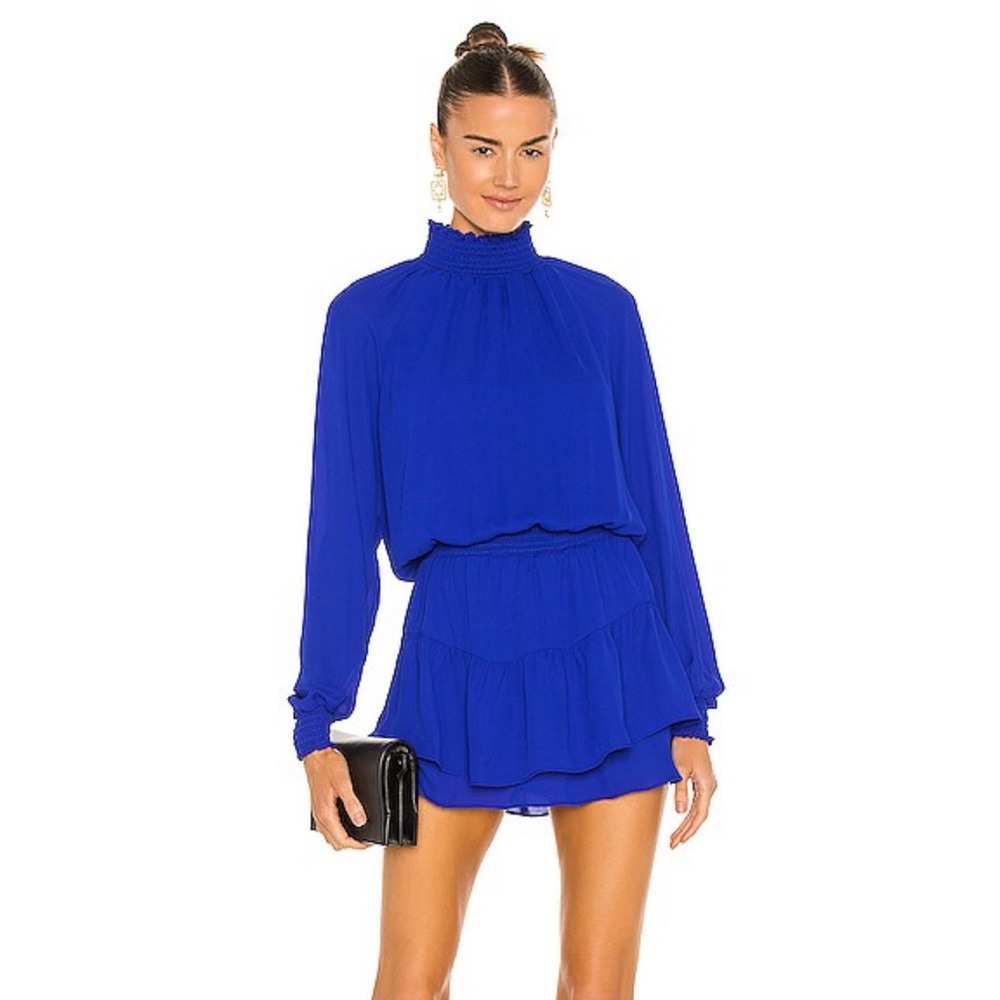 Revolve Turtleneck Ruffle Skirt Dress in Azurite